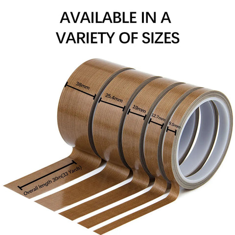 Nonstick PTFE Glass Cloth Tape Five Mil Thick Three Quarters Inch Wide Thirty Three Yards High Temperature Adhesive rolls