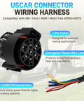7 Way Blade And 4 Way Flat Trailer Wiring Harness Connector Kit close-up with USCAR socket, corrugated loom, colorful wires