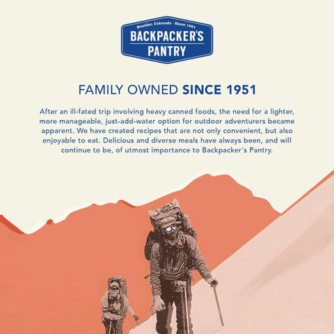 Backpacker's Pantry logo with hikers, Creme Brulee Freeze Dried Backpacking Meal For Camping And Hiking Emergency Food With 12g Protein Vegetarian And Gluten Free Ready To Eat On The Trail Trail Ready Lightweight Shelf Stable Dessert Style Snack