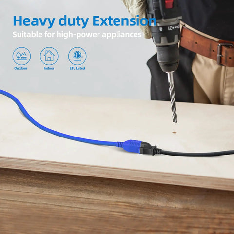 Heavy Duty 12 Gauge Outdoor Extension Cord 100 Ft Long Waterproof Power Cable For Lawn Gear And Jobsite Musts plugged in for use.