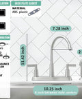 Heavy Duty Brushed Nickel Kitchen Faucet With Side Sprayer And Stainless Steel Body, Dual Lever Handles, Smooth 360 Swivel Spout, Straight Up Upgrade For RV Or Utility Sinks, Super Easy Install shown with installation dimensions.