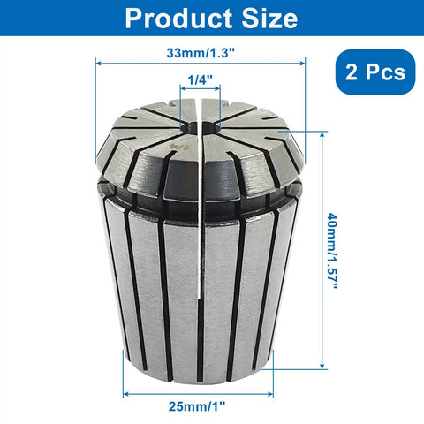 ER32 Spring Collet Nut Set, Two Pcs 1 Quarter Inch Precision Collets For CNC Engraving Milling And Lathe Machines, size dimensions shown