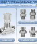 Stb G Three Eighths Inch Hydraulic Flow Control Valve with L08 M14 Connection for Mini Excavator 0.8 to 2 Ton, valve and fittings shown