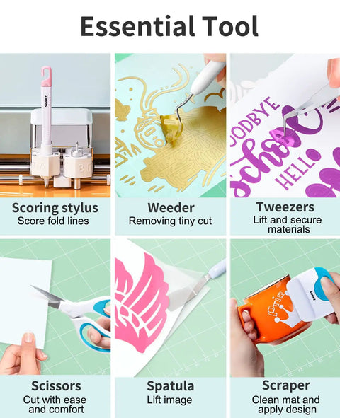 Six Piece Vinyl Tool Kit For DIY Crafters With Scoring Stylus Weeder With Cap Scissors Tweezers Spatula And Scraper