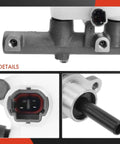 Close-up view of Brake Master Cylinder With Reservoir And Cap For Toyota Tundra 2000 2001 2002 2003 2004 2005 2006 Extended Cab Or Standard Cab Drop In OE Replacement 472010C010 472010C011 472010C012 showing detailed connections.