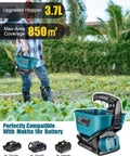 Handheld Seed Spreader For Makita 18V Battery Lawn Fertilizer And Salt Ice Melt Spreader Year Round Use For Grass Seed Fertilizer Rock Salt And Ice Melt Battery Not Included with person in field