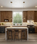 Modern kitchen featuring a Heavy Duty 24 Inch Dishwasher Sharp Black Bronze Finish with wooden cabinets and a sleek island.