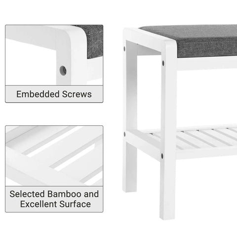 Comfy Cushioned Shoe Bench With Storage Shelf And Padded Seat, Heavy-Duty Entryway Organizer, featuring bamboo frame and embedded screws