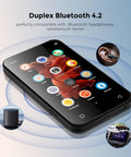 72GB MP3 Player With Bluetooth And 4.0 Inch Full Touchscreen showcasing apps and compatibility with Bluetooth devices.
