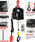 Super Durable 1100 Lb Electric Hoist Winch In 3 1 Design With 25 Ft Lifting Height And Overload Protection with remote and steel cable.