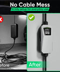 Before and after images showing the neat setup of the 40 Amp Level 2 Ev Charger Home Charging Station With 240 V Nema 14 50 Plug Lcd Display 21 Ft Cord Outdoor Rated.