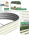 Two Pack Raised Garden Bed Kit With Oval Metal Planter For Outdoor Use, safety features and materials, close-up details shown