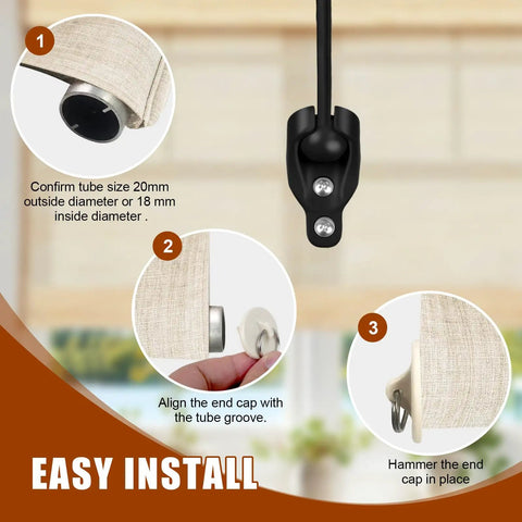 Installation steps for Replacement Roller Shade Bungee Kit With End Cap Tie Downs For Outdoor Roller Shades, detail view.