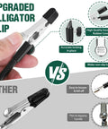 Comparison of upgraded alligator clip with accurate locking and non-slip handle vs standard clip.