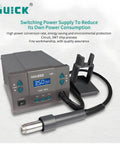 Pro Grade Hot Air Desoldering Station With Digital Display for Chip and PCB SMD Rework, showing front panel and wand holder.