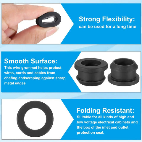 Go To Pro Grade 19mm Drill Hole Rubber Grommets set of 12 shown with flexibility and smooth surface features.
