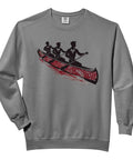 Dope Polynesian Inspired Hawaiian Outrigger Canoe Sweatshirt For Men With Maori Style Canoe Art And Hawaii Vibe Comfort Colors Sweatshirt Perfect For Casual Wear Or Adventure Aficionados, featuring black canoe design on grey cotton fleece, crew neck.