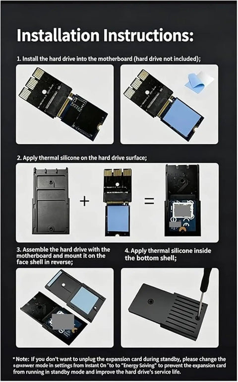 Installation instructions for M.2 NVMe Expansion Card For Xbox Series X And S 1TB PCIe 4.0, showing steps with visual aids.
