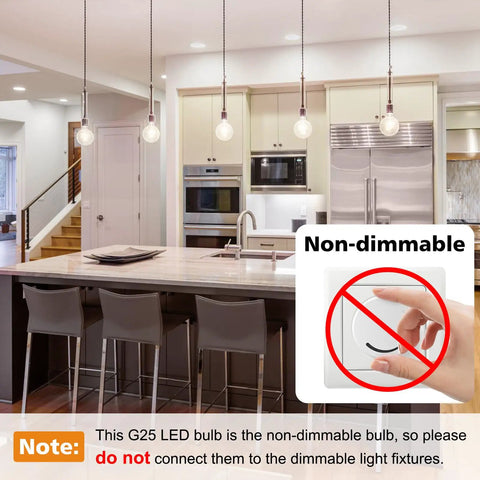 Kitchen with pendant lights using G25 Led Globe Bulbs 60W Equivalent Daylight 4000K 750LM Non Dimmable Glass Edison Style