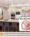 Kitchen with LED G25 Globe Bulbs 60W Equivalent 4000K Daylight Non Dimmable Glass Edison Style over counter