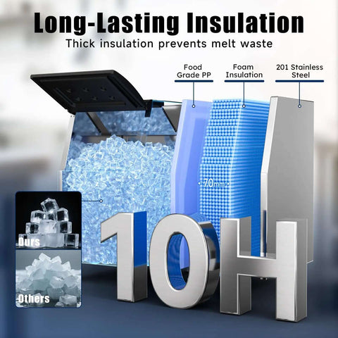 Industrial Ice Maker With 680 Lbs Per Day Output And 210 Ice Cubes In 5 To 15 Minutes 580 Lb Storage Capacity Auto Clean Stainless Steel Commercial Ice Machine For Busy Bars And Cafes with thick insulation display.