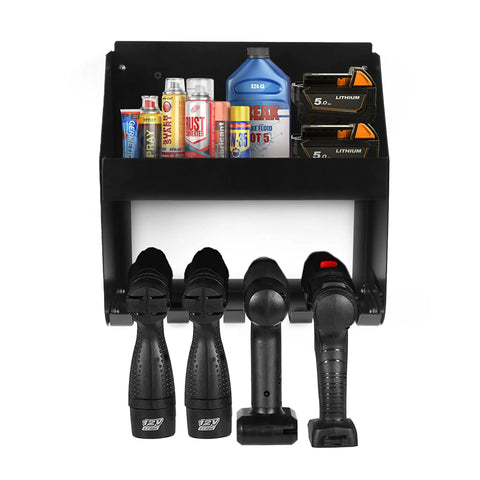 Wall Mount Power Tool Organizer Five Drill Holder Rack Heavy Duty Cordless Drill Storage with tools and supplies