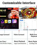 Customizable interface with image carousels, video playback, and date/time display for Next Level Digital Signage Media Player LCD Monitor.