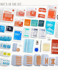 First aid kit contents: 400-piece OSHA/ANSI Type III set with gauze, bandages, tape, scissors, gloves, wipes, manual