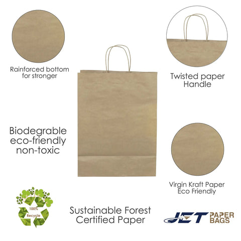 Kraft Paper Bags With Twisted Handles 12.5 By 6.5 By 15.5 Inch Brown Bulk Pack Of 300 For Small Business Merchandise Wedding Party Favors Durable Shopping Bags For Gifts And Retail