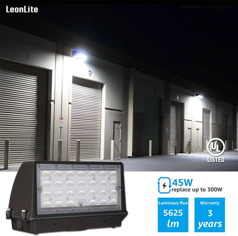Full Cutoff LED Wall Pack 45W 5625LM Dimmable UL Listed Outdoor Flood Light 120 to 277V IP65 Weatherproof for Building