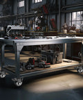 Workbench with tools on heavy-duty caster wheels, showcasing industrial 3 Inch Heavy Duty Caster Wheels Set Of 4 With Locking Swivel Casters.