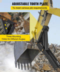 32 Inch Backhoe Thumb Durable Half Inch Steel Plate Excavator Claw Attachment For Tractors And Heavy Equipment Built For Tough Digging Grading And Material Handling On Job Sites Worksite Ready, adjustable tooth plate on excavator bucket with three mounting holes.