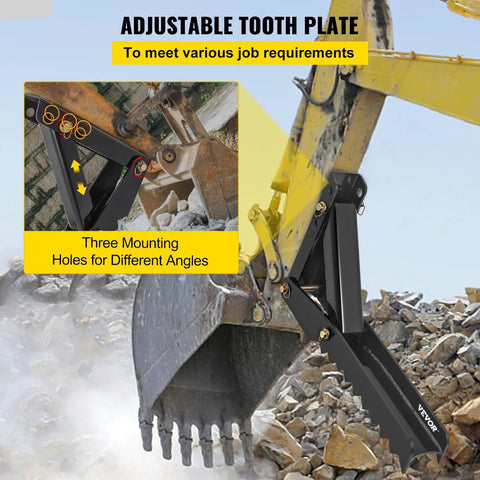 32 Inch Backhoe Thumb Durable Half Inch Steel Plate Excavator Claw Attachment For Tractors And Heavy Equipment Built For Tough Digging Grading And Material Handling On Job Sites Worksite Ready, adjustable tooth plate on excavator bucket with three mounting holes.