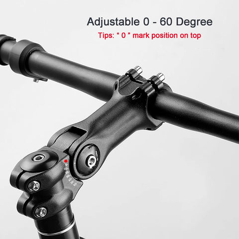 Close-up of Adjustable Bike Stem Riser Extender For 28.6mm Fork And 31.8mm Bars 110mm Length With 0 To 60 Degree Tilt
