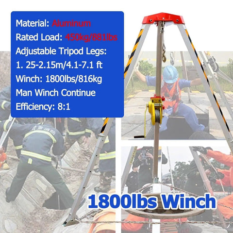 Built Tough Heavy Duty Confined Space Rescue Tripod Rig With 1200 Pound Winch Setup For Industrial Jobs Underground Tight Quarters And Emergency Fall Safety Gear