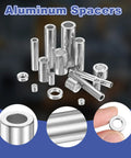 16 Piece Aluminum Spacers With 5/16 Inch Inner And Half Inch Outer Diameter Rock Solid Unthreaded Standoffs For M8 Bolts And Rods Sweet Silver Coating For No Sweat Mechanical Builds, displayed from above.
