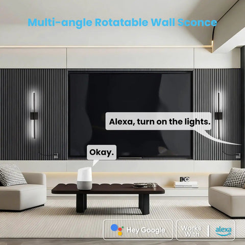 Lichaser Plug in Wall Sconces for Acoustic Wall Panels, Slat Wall (2, 28in) in modern living room setting.