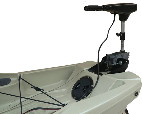 Badass Heavy Duty Transom Trolling Motor Mount For Kayaks And Small Boats With Wicked Tough Stainless Steel Clamp Bracket on kayak stern.