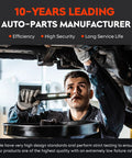 Mechanic inspecting a car's undercarriage in an auto-parts manufacturing facility, emphasizing efficiency and high security.