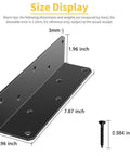8 Inch L Shaped Heavy Duty Iron Corner Brackets 3mm Thick with 10 Screw Holes Includes Screws for Wood Shelves Cabinets and Bookcases Black Finish Ideal For Bookshelves and Furniture Supporting Heavy Loads 4 Pack Set size diagram