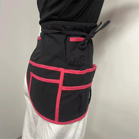 Side view of a Heavy Duty Workhorse Sewing Organizer Belt With Industrial Stitching And Multipocket Tailoring Girdle, black with pink accents.