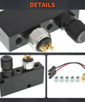 Adjustable Proportioning Valve And Distribution Block Drop In Kit With Stainless Steel 3 16 Brake Line Fittings And Light Switch Wiring Pigtail showing black block and connection fittings.