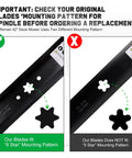 Comparison of mower blades with 6 star and 5 star mounting patterns for 42 Inch Mower Blades With 6 Star Mounting Pattern For Bronco Pony XT1 LT42 42 Inch Deck Zero Turn Lawn Tractor Mulching Type 1 942-0616A 742-0616A Replacement.