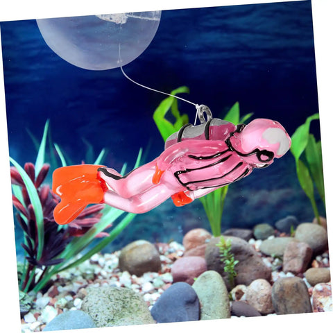 Floating Diver Aquarium Decor For Fish Tanks, Adorable Resin Diver Ornament That Glows In The Dark with colorful orange fins