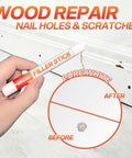White Wood Filler Sticks 3 Pack Quick Dry Putty For Nail Holes Baseboard Dings And Cabinet Touch Ups No Sanding Needed Renter Friendly Move Out Must Haves No Sweat Diy Home Repair Smooth Finish hand holding filler stick applying to baseboard scratch