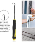 Front view of Baytory window screen spline roller tool with wooden handle and steel/nylon bearing wheels