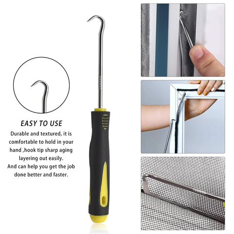 Front view of Baytory window screen spline roller tool with wooden handle and steel/nylon bearing wheels