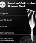 Stainless steel fish spatula set with 1 large turner and 1 small spatula, rustproof, dishwasher safe