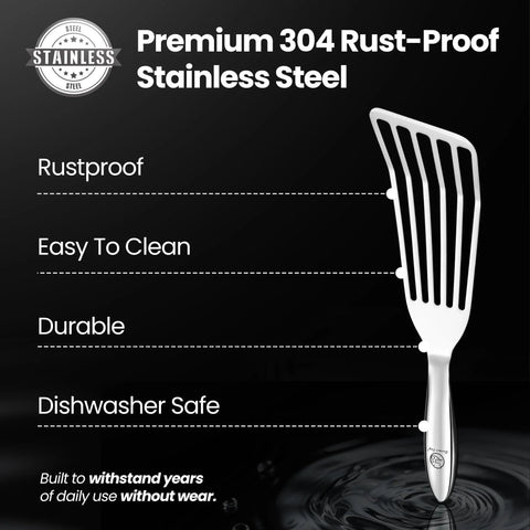 Stainless steel fish spatula set with 1 large turner and 1 small spatula, rustproof, dishwasher safe