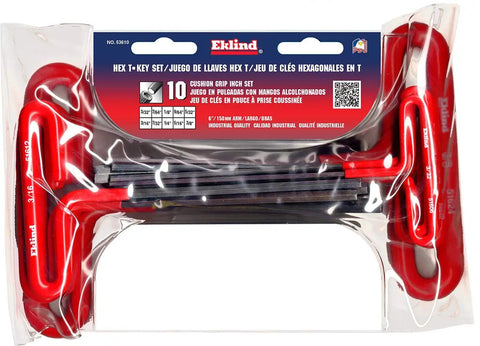 Cushion Grip Hex T Key Allen Wrench Set 10 Piece SAE Inch Sizes 3 32 to 3 8 6 Inch Length Pro Grade Made in USA Comfort Grip
